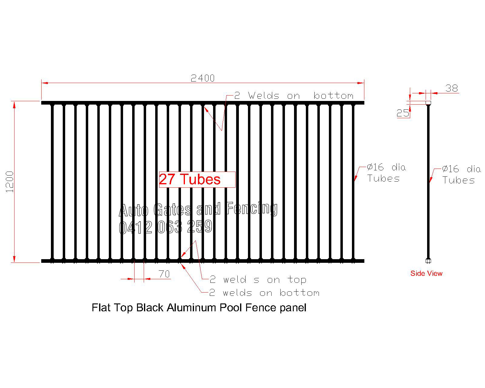 Flat Top Pool Fence Panel